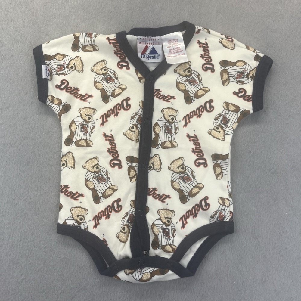 Detroit Tigers MLB Baby 3 / 6 Months Snap Button Teddy Bear Print Bodysuit